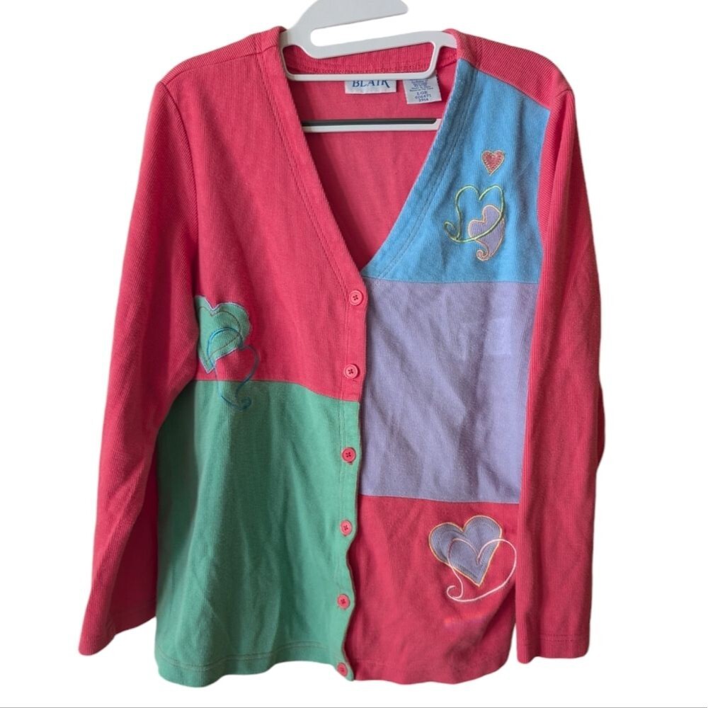 Vintage Blair Color Block‎ Heart Valentine Cardigan Size Large